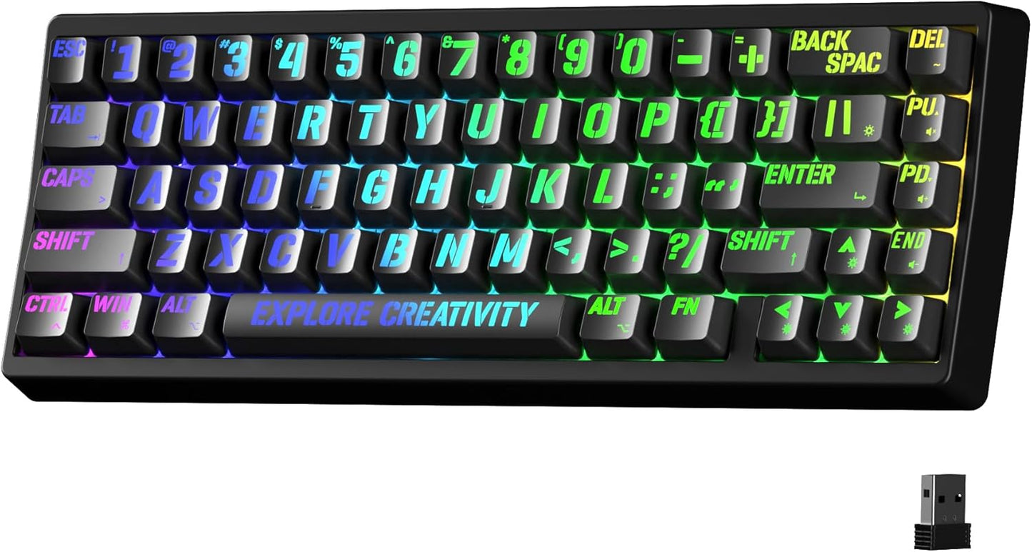 XVX M67 Wireless 60% Percent Keyboard, QMK/VIA Topographic Gaming Keyboard, Tri-Mode Thocky Creamy Mechanical Key Board, Hot Swappable Gasket Mount RGB IMD Tech for Win/Mac, Miami Theme, White