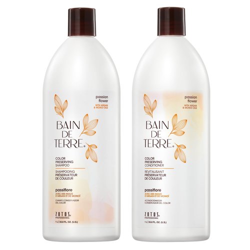 Bain de Terre Color Preserving Shampoo and Conditioner Set | Passion Flower | Protects & Maintains Color-Treated Hair | Paraben Free | Color-Safe | 33.8 Fl Oz | Packaging May Vary