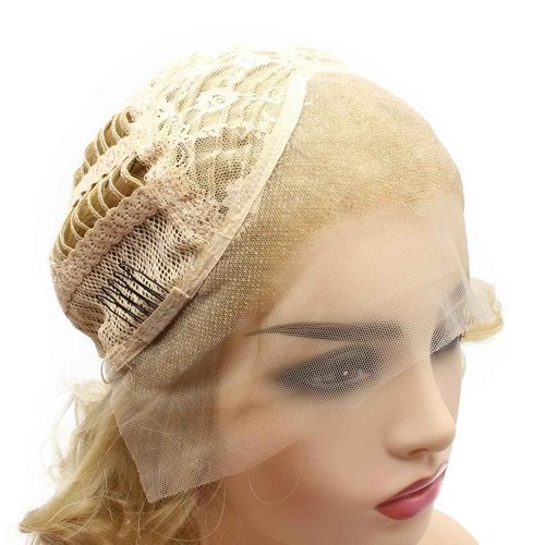 Peakia Short Wavy Ash Blonde Half Hand Tied Synthetic Lace Frontal Wigs