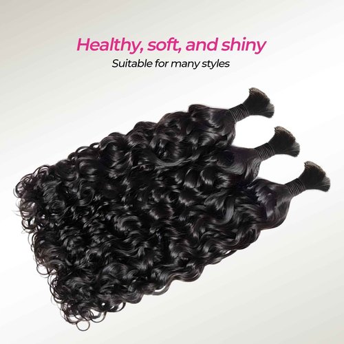 Human Braiding Hair for Boho Braids Human Hair Water Wave 26 Inch 2 Bundles 100g Wet and Wavy Human Hair for Boho Knotless Braids Bulk Boho Human Hair Extensions (Natural color, 26 inch)