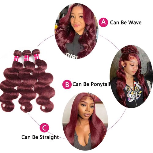 Teveshine Bundles Human Hair with Closure,99j Burgundy Body Wave Bundles with Closure Human Hair 12 14 16+12inch Free 10A Brazilian Remy Hair Body Wave