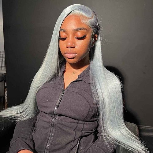 hoshee 200% Density Silver Grey Lace Front Wigs Human Hair For Women No Mixed Fiber Double Drawn Straight Virgin Hair Wig 13x4 UHD Lace Frontal Wig Brazilian Hair 18 Inches
