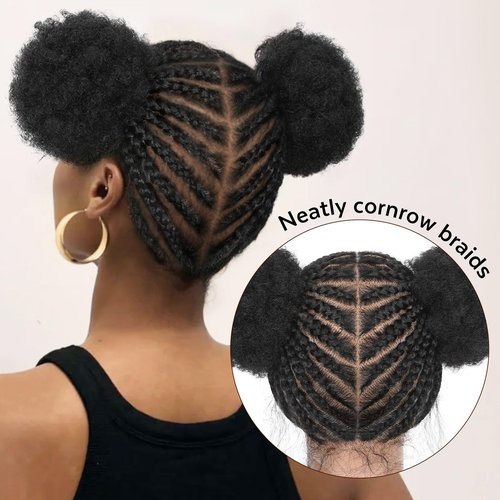 FAVE Cornrow Wig with Afro Puff Real HD Full Lace Cornrow Braided Wigs for Black Women Afro Wig with Baby Hair Braided Wig for Daily Use