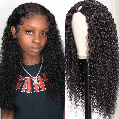 Ainmeys Curly V Part Wigs Kinky curly V Shape Wigs for Black Women No Leave Out Upgrade U Part Wigs Glueless Full Head Clip In Half Wigs(18IN 180%Density)