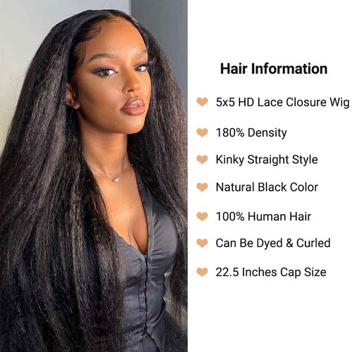 Enoya Glueless Wigs Human Hair Pre Plucked For Black Women,5x5 HD Lace Closure Wigs Human Hair 200 Density Natural Black With Baby Hair (5x5 HD lace closure wig, 10")