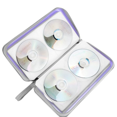 CD Case, Siveit DVD Case Holder 96 Capacity Hard Plastic CD DVD Disc Cases Storage Binder Wallet for Car Home Office Travel (Lavender)
