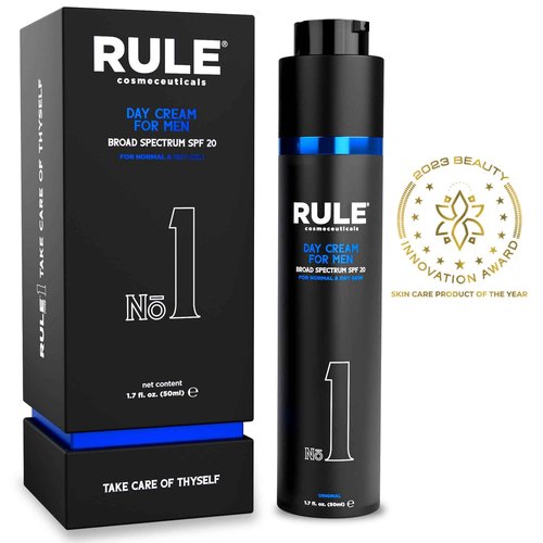 RULE COSMECEUTICALS No.1 Day Cream for Men, 10-in-1 Anti-Aging Face Moisturizer to Reduce Wrinkles & Dryness, SPF 20, Collagen, Vitamins B, C & E - Normal & Dry Skin - Original, 50 mL