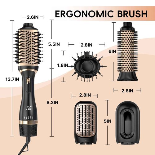 Nycoba Hair Dryer Brush Set, Multifunctional Hot Air Brush for Salon Blowouts, Negative Ion Technology & Quick Drying, Shiny and Less Frizz, Black Orange