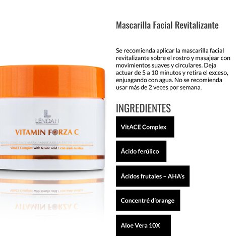 Lendan - Revitalizing Facial Mask Vitamin Forza C - 200 ml - Exfoliating and Hydrating Formula - Helps Improve Skin Texture - Helps Promote a Radiant Appearance - With AHA and Aloe Vera