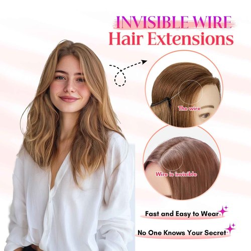 Rich Choices 100% Real Human Halo Hair Extensions for Women Remy Halo Extension Invisible Wire Hairpiece Clip in One Piece Hairpiece Upgrade Adds Weight 65g 12 Inch #6 Light Brown