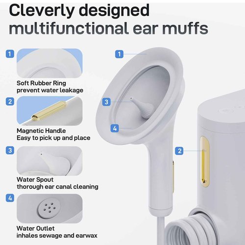 Electric Ear Wax Removal Kit, Ear Irrigation Flushing System with Dual Large Water Tank, 4 Pressure Mode, 2 Tips, Safe Water Ear Cleaner, Effective Ear Flushing Kit for Adults, Waterproof IPX6