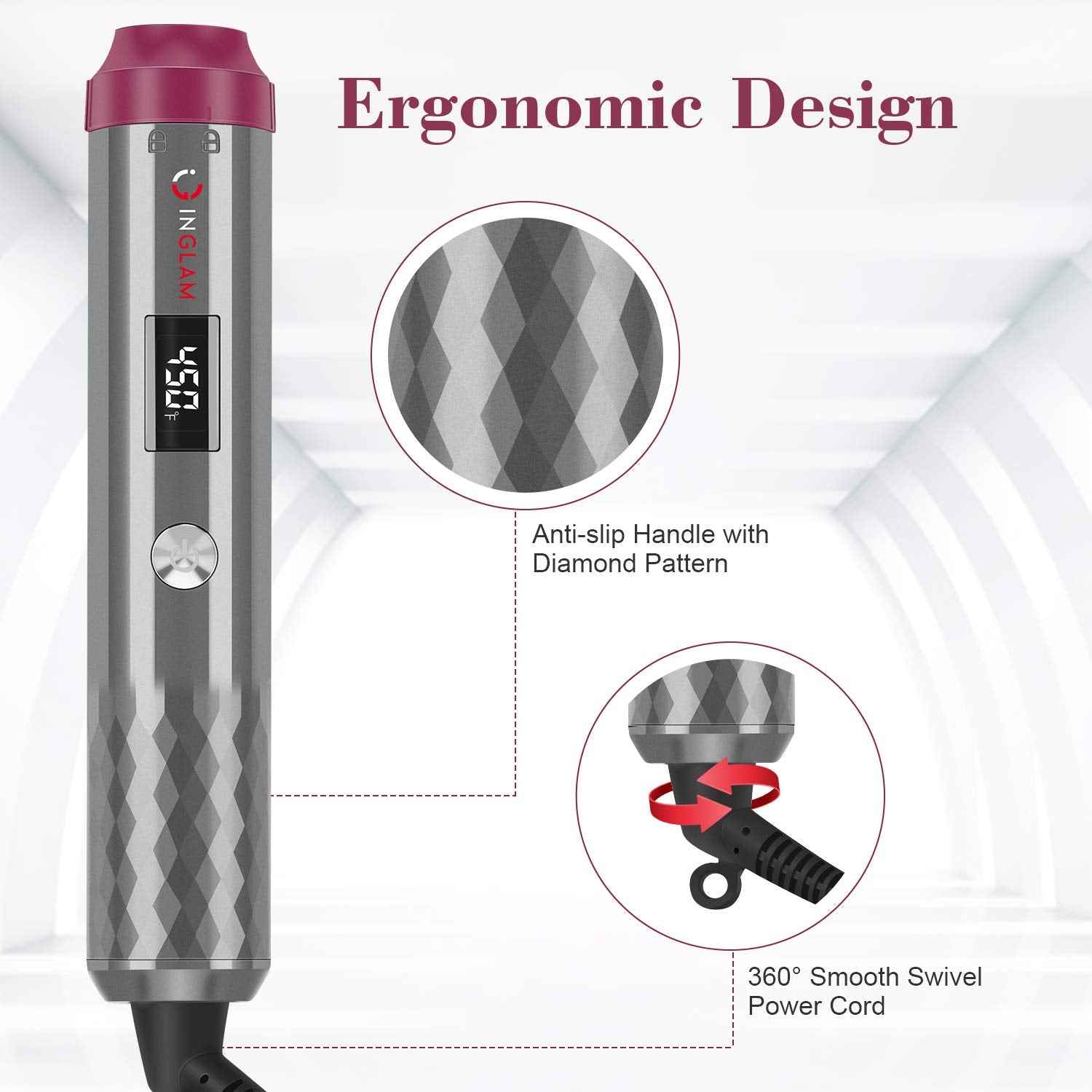 IG INGLAM Curling Iron Wand Set, 8 in-1 Interchangeable Ceramic Barrels with Infrared, Cucurbit, Tapered, Extended, 1in, 1 1/4 in, 3/4in Barrels and Clips