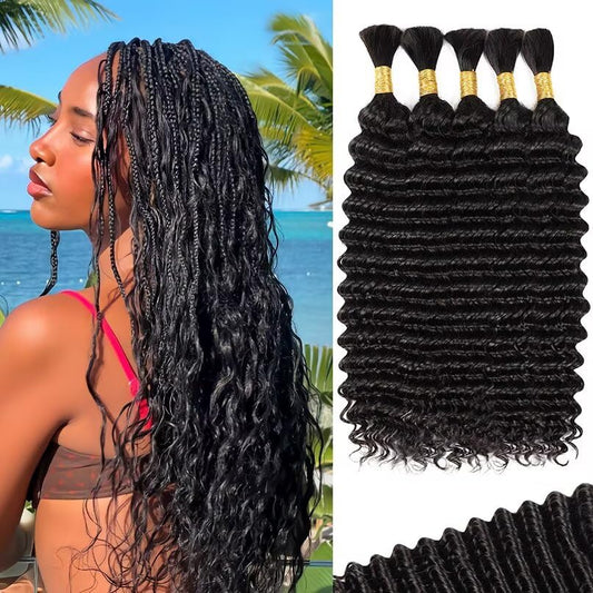 12A Human Braiding Hair for Boho Braids 5 Bundles 22 Inch 160g Deep Wave Braiding Hair for Bohemian Knotless Braids 100% Unprocessed Brazilian Virgin Bulk Hair Extensions No Weft Natural Color