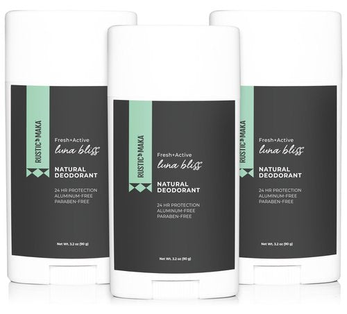 Rustic MAKA Natural Deodorant, Luna Bliss, Aluminum Free, Paraben Free, Baking Soda Free, Deodorant for Women, Activated Charcoal + Magnesium, Cruelty-Free, 3-Pack