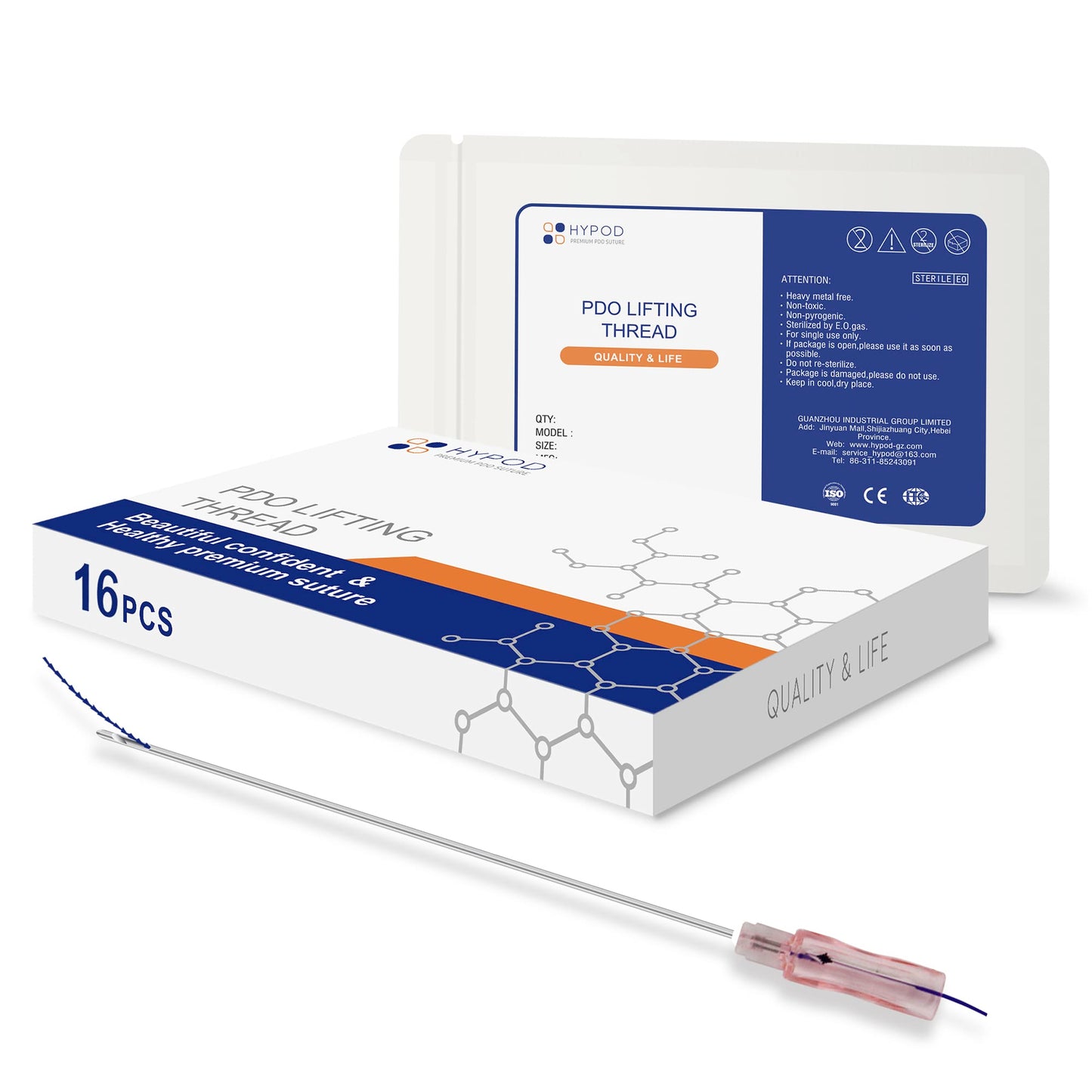 HYPOD Pdo Threads Lifting Fishbone, Pdo Thread Curved Barb 360 Degree Spiral Two Way Barb 16pcs, 18G100mm