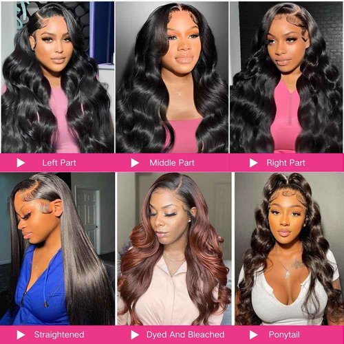 CHUDI 13x6 HD Transparent Lace Front Wigs Human Hair Pre Plucked 220 Density Brazilian Body Wave Frontal Wigs Human Hair with Baby Hair Natural Hairline Natural Black 22 Inch
