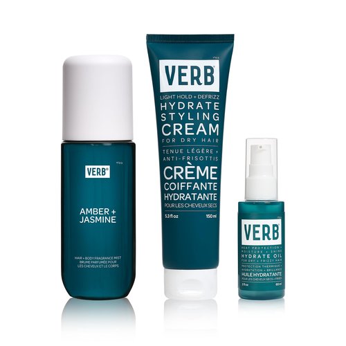 VERB Hydrate Oil, 2 oz Hydrate Styling Cream, 5.3 oz + - Amber + Warm Jasmine Scent Hair and Body Mist - Fragrance Amber & Jasmine, 5 oz