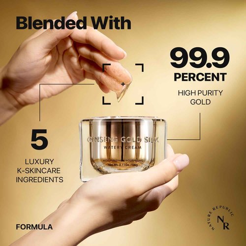 Nature Republic Ginseng Gold Silk Watery Cream 2.11 Oz(60g)-6 Years Korean Ginseng, 99.9% Pure Gold Premium Skin Care, Anti-Aging Moisturizer, Wrinkle Care with Ginseng Saponins, Holiday Gifts (60g)