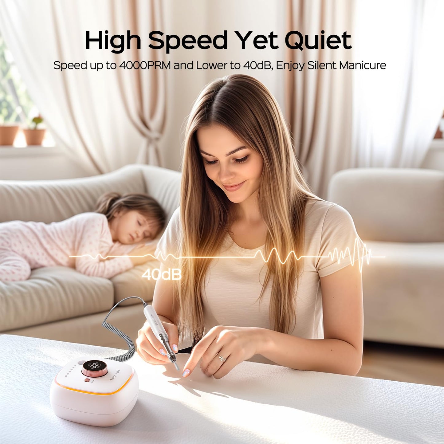 Professional Cordless Nail Drill 40000RPM Brushless - 7800mAh Rechargeable Electric Nail File for Acrylic Gel Nails, Fast Removal, Auto Start-Stop, Salon Use - BOLASEN HaloDrill 10