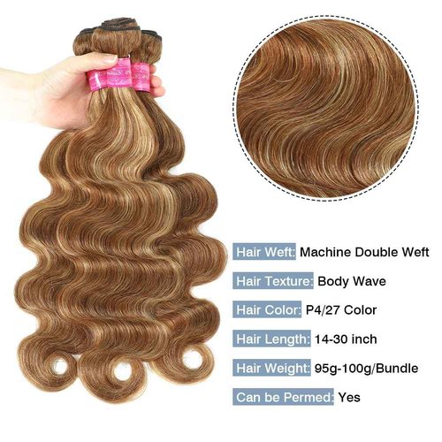 P4/27 Human Hair Highlight Honey Blonde Body Wave Bundles 100% Unprocessed Brazilian Virgin Hair Ombre Brown Highlight Body Wave 3 Bundles for Black Women