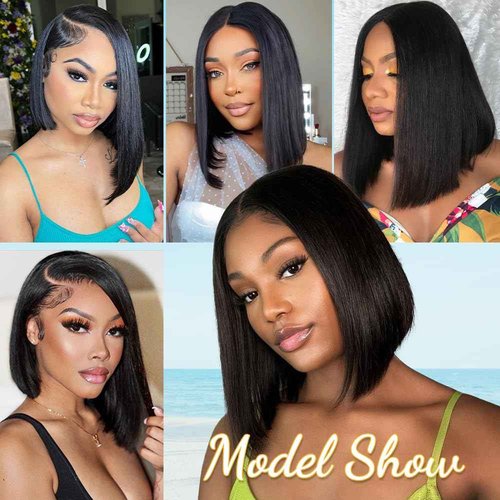 ASUTTRY Bob Wig Human Hair 200 Density 13x4 HD Lace Front Wigs Human Hair Pre Plucked Short Bob Straight Frontal Wigs Human Hair for Women Natural Black 16"