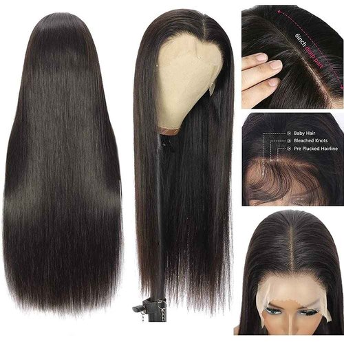 Ysxbui 13x6 Lace Front Wigs Human Hair 180 Density HD Transparent Straight Lace Front Human Hair Wigs for Women Straight Lace Front Wigs Pre Plucked with Baby hair Natural Color (24 Inch)