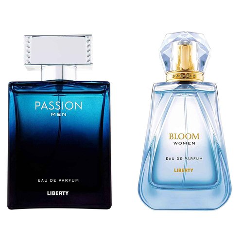 Liberty Luxury Perfume Gift Set - Passion for Men, Bloom for Women (100ml/3.4Oz each), Eau De Parfum (EDP) Spray, Designed in France, Long Lasting Smell