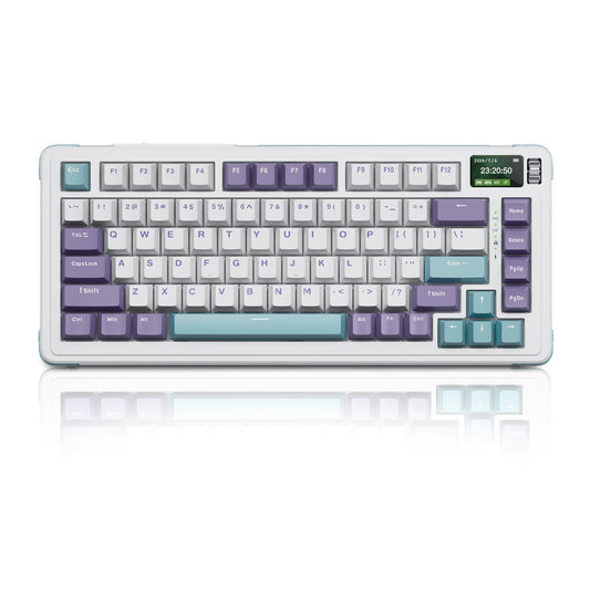 ZMX C75Pro TKL Gaming Keyboard,Hot Swap Gasket-Mounted Wireless Bluetooth 5.0/2.4G Type-C Wired Custom RGB Mechanical Keyboard with Screen&Knob for PC/Mac Gamer (Purple-White)