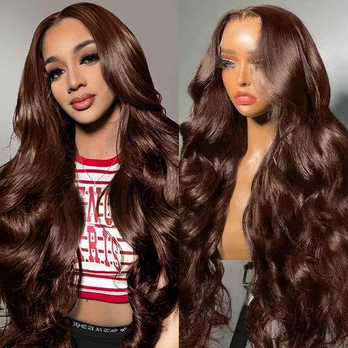 mogge Chocolate Brown Lace Front Wig Human Hair 28 Inch 13x6 Body Wave Lace Front Wigs Human Hair Pre Plucked 200 Density HD Lace Frontal Wigs Brown Colored Wigs Human Hair for Women