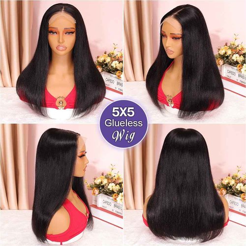 Ailwelia Wear and Go Glueless Bob Wig Human Hair 200% Density 5x5 HD Lace Closure Wigs For Black Women Glueless 5x5 Closure Wigs Human Hair Pre Plucked Bob Black Color 18 Inch