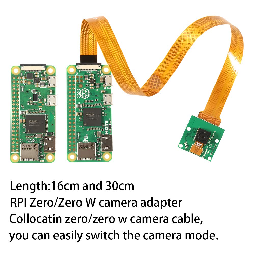 Aokin for Raspberry Pi Camera Cable, Ribbon Flex Extension Cable Set (7 Pcs), 5.90/11.81/19.68/39.37/78.74in White Cable for Pi A/B/B+, 2, 3 3B+, 4; 6.30/11.81in Golden Cable for Pi Zero/Zero w