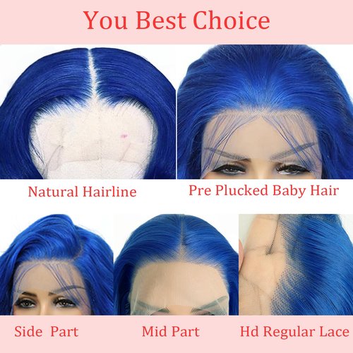 PANDA ANGEL Blue Lace Front Wigs Human Hair Straight 13x4 Lace Frontal Wig Dark Blue Glueless Hd Transparent Lace Front Wigs 180% Density Straight Human Hair Wigs for Women 20 Inch
