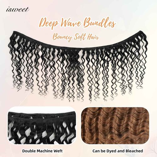 12A Brazilian Deep Wave Human Hair Bundles - 24 Inch 1-Bundles Ginder | Real Unprocessed Raw 100% Virgin Human Hair Extensions for Black Women, Double Drawn Curly Wet & Wavy Texture