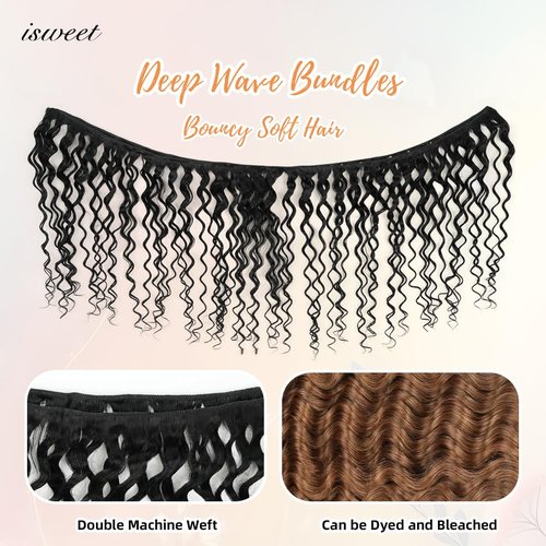 12A Brazilian Deep Wave Human Hair Bundles - 18 Inch 1-Bundles Natural Black | Real Unprocessed Raw 100% Virgin Human Hair Extensions for Black Women, Double Drawn Curly Wet & Wavy Texture