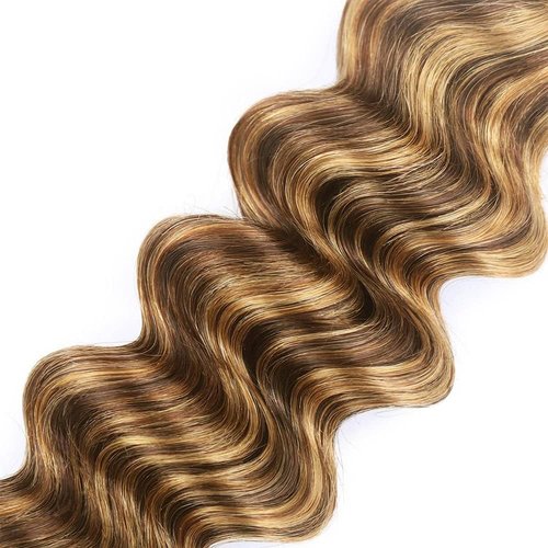 Honey Brown Human Hair Bundles P4/27 Deep Wave Bundles 18 20 22 inch LadrXadr Ombre Highlight Human Hair Bundle 3 Tone 300g
