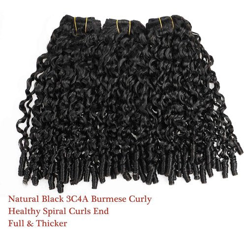 YMS 3C4A Burmese Curly Human Hair Bundles 24 Inch 1 Curly Bundles Human Hair Unprocessed Burmese Raw Hair Extension Real Human Hair 16A Natural Color Real Hair Weft Extensions with Spiral Curly End
