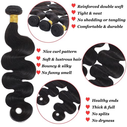 Human Hair Bundles Body Wave Bundles Human Hair 20 22 24 Inch 12A Grade 100% Unprocessed Brazilian Virgin Hair Body Wave 3 Bundles Human Hair Extensions for Black Women Natural Color