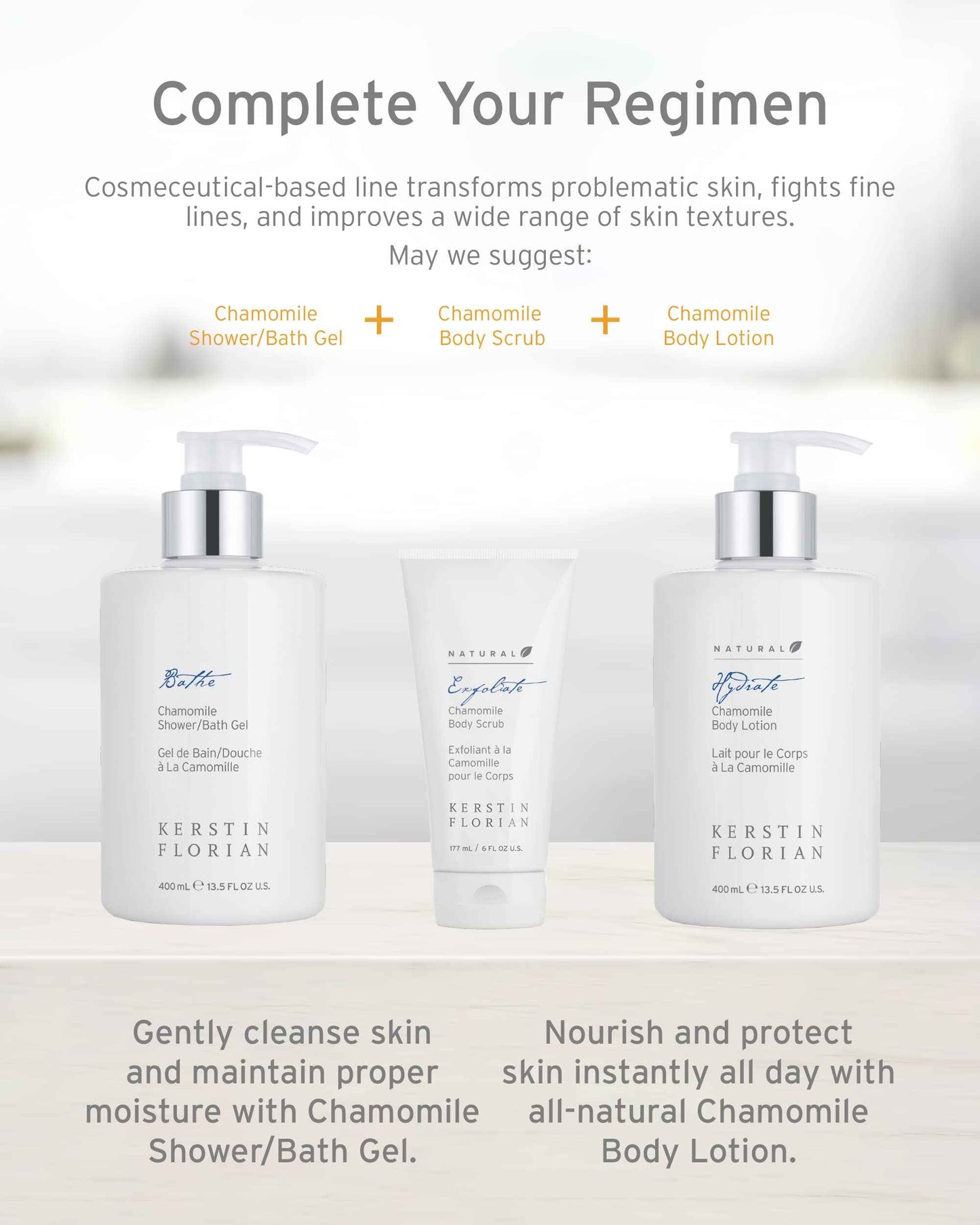 Kerstin Florian Natural Chamomile Body Scrub | Exfoliating Body Wash for Smooth Skin | Gentle Buffing Grains Reveal Skin's Natural Glow | Organic Bath and Shower Skincare | 6 fl oz