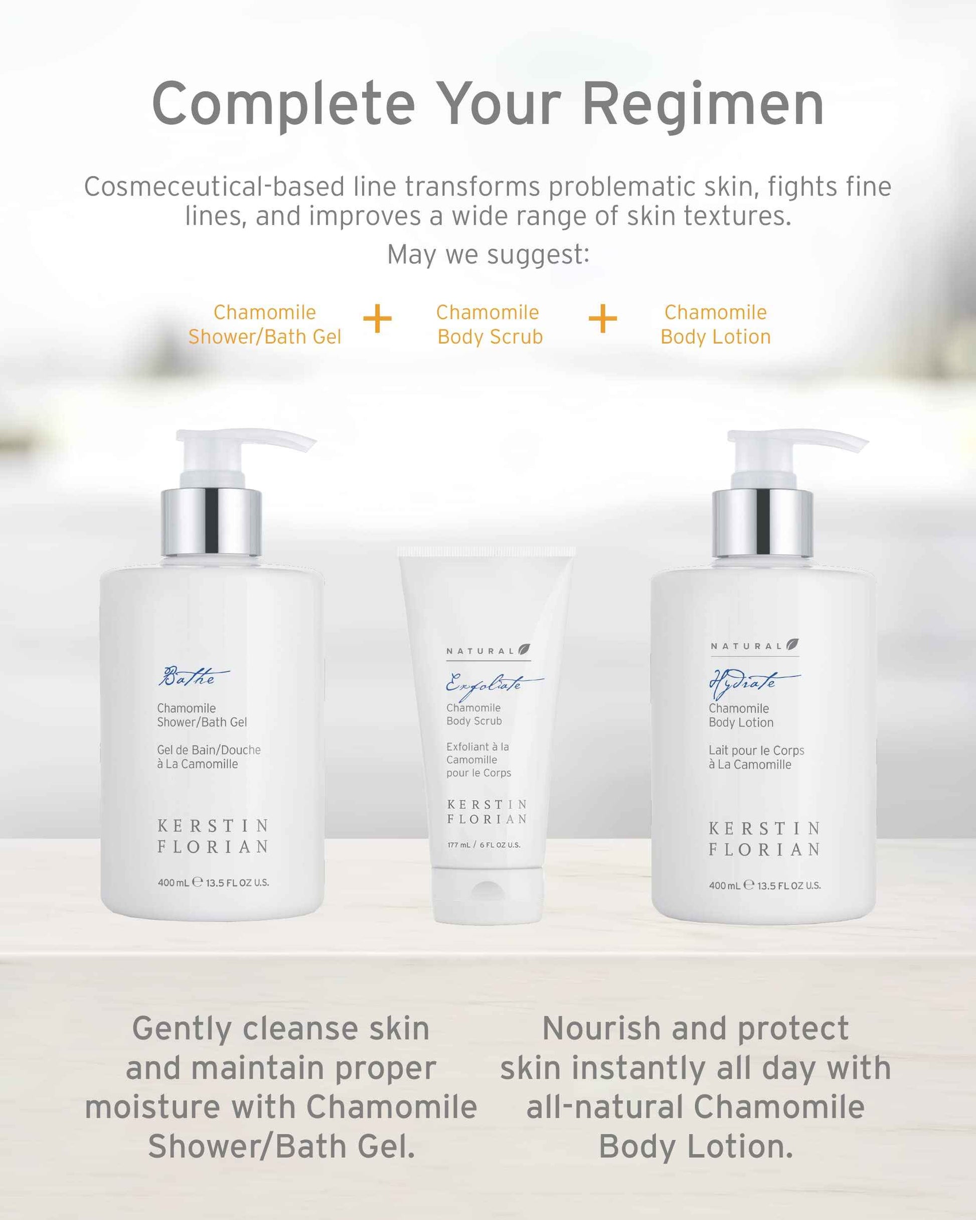 Kerstin Florian Natural Chamomile Body Scrub | Exfoliating Body Wash for Smooth Skin | Gentle Buffing Grains Reveal Skin's Natural Glow | Organic Bath and Shower Skincare | 6 fl oz