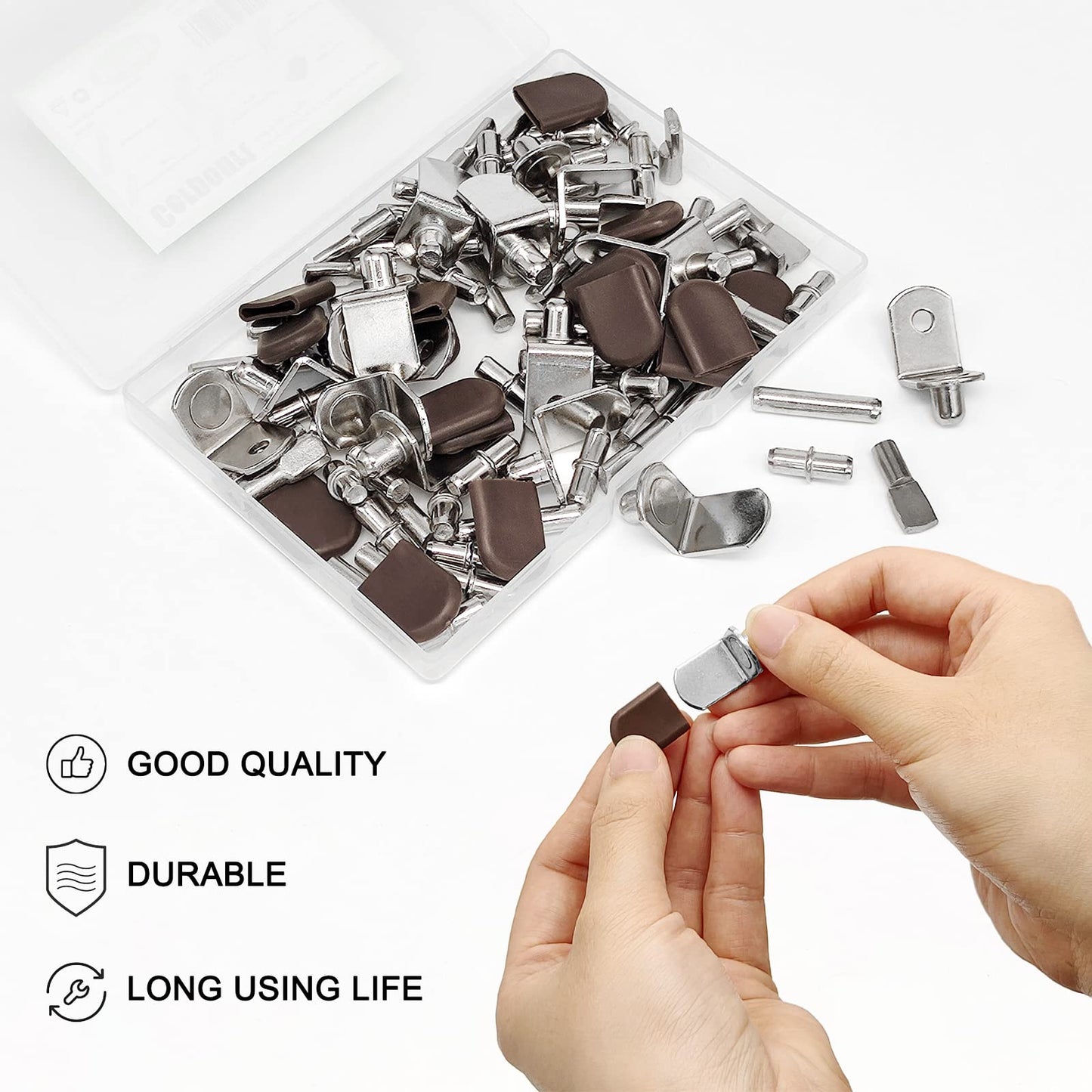102Pcs Shelf Pins Pegs Kit,6 Styles Nickel Plated Shelf Support Pegs,Bookshelf Pegs for Shelves,L-Shaped Clips with Rubber Sleeve,Shelf Pins Holders for Furniture Glass Corner & Closet(5mm & 1/4inch)