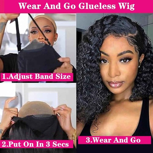 SODLIS Wear and Go Glueless Wig Curly Bob Wig Human Hair Pre Plucked Pre Cut 13x4 HD Lace Front Wigs For Black Women Ready to Wear Glueless Bob Wig 150% Density (16 Inch)