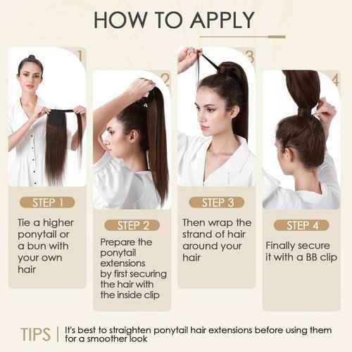 Benehair Ponytail Extension Wrap Around Ponytail Hair Extension with Magic Paste Human Hair Natural 14inch Long Straight One piece Hairpieces for Women Adding Volume Bleach Blonde #613