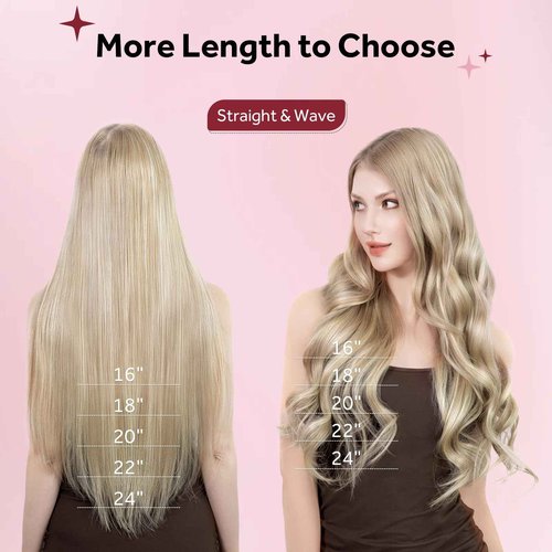 SoBeauty Clip in Hair Extensions Real Human Hair, Silky Remy Hair Extensions Clip Ins, Salon Quality Natural Human Hair, Light Blonde Highlighted Golden Blonde #P16/22 18Inch 120G 7PCS