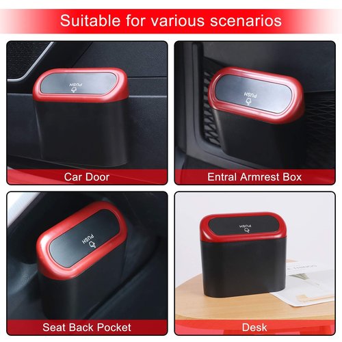 Accmor Car Trash Can with Lid, 2 Pack Mini Auto Dustbin Garbage Organizer Holder, Portable Hanging Wastebasket Trash Container Bin with Plastic Bags for Vehicle, Home, Office (Black+Red)