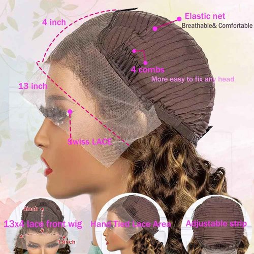 Leximi Honey Blonde 13x4 Deep Wave Lace Front Wigs Human Hair Pre Plucked with Baby Hair 4/27 Highlight Glueless HD Transparent Lace Frontal Wigs for Black Women 180 Density (24 Inch)