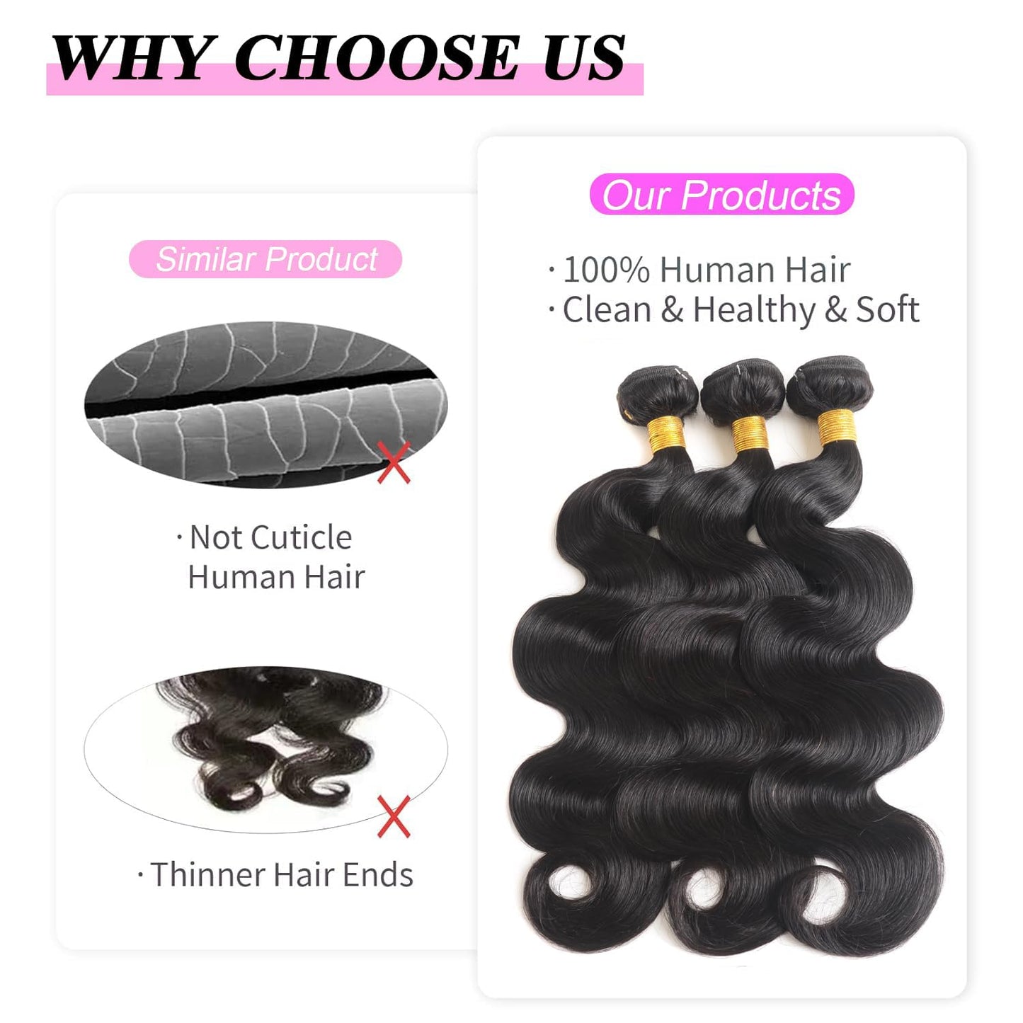 12A Human Hair Bundles 20 22 24 Inch Body Wave 3 Bundles Human Hair 100% Unprocessed Brazilian Virgin Hair Bundles Quick Weave Hair Extension Natural Black