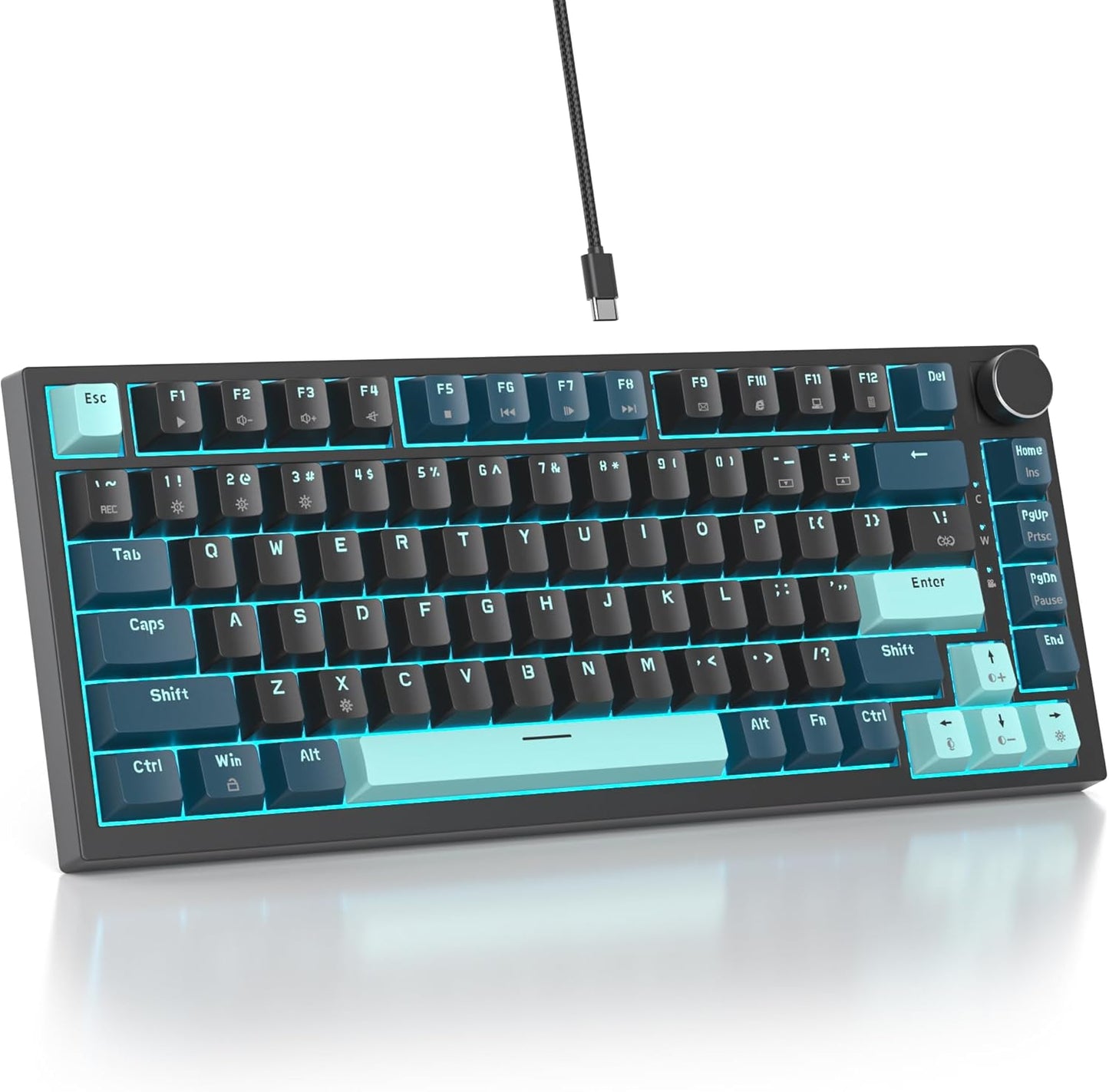 75% TKL Wired Mechanical Keyboard,RGB Backlit Gasket Mount 82 Key Hot Swappable Custom Linear Red Switch Gaming Keyboard with Volume Knob & PBT Keycaps (82 Monster B)