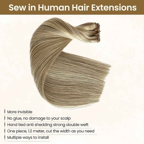 Benafee Balayage Human Hair Weave Bundles 20 Inch Beige Blonde Mix Platinum Blonde Sew in Weft Hair Extensions Real Human Hair for White Hand Tied Weft Remy Hair Extensions Sew in Human Hair Bundles