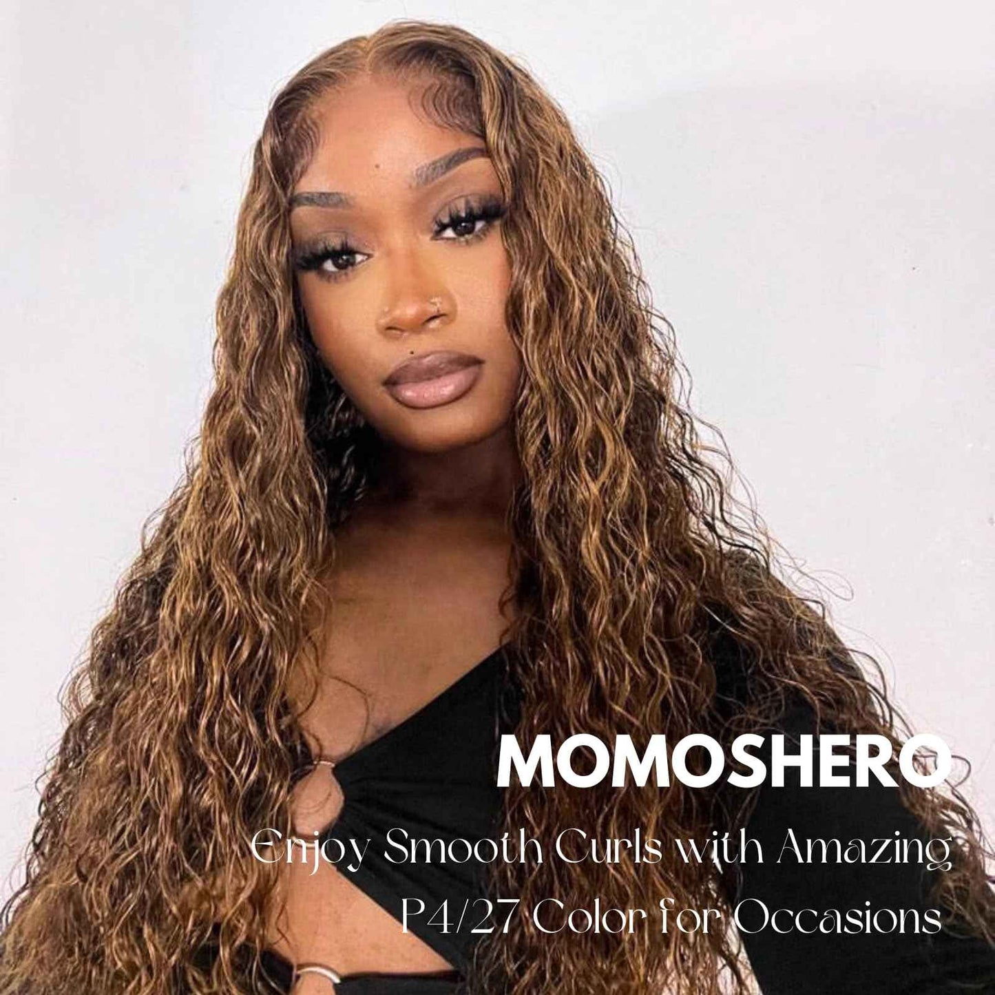 Honey Blonde Curly Human Hair Bundles With Closure, Ombre Water Wave Bundles 4x4 HD Lace Closure P4/27 Blonde And Brown Color, Soft & Shed-free Wet And Wavy 12A 100% Virgin Human Hair 10 12 14+10 Inch