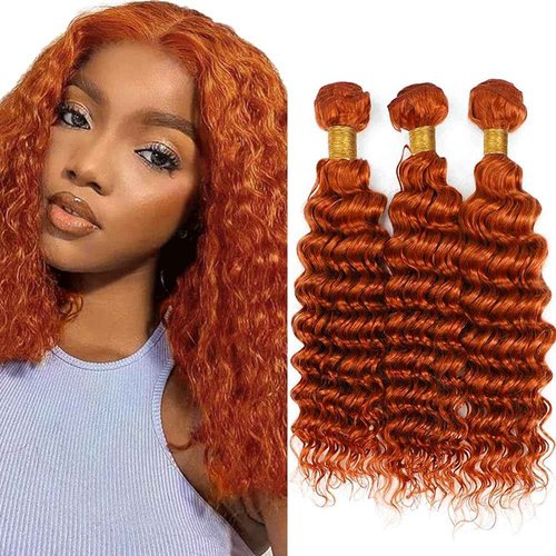 Suhkrpt 24 26 28 Inch Ginger Human Hair Bundles Color 350 Deep Wave Orange Hair Extensions